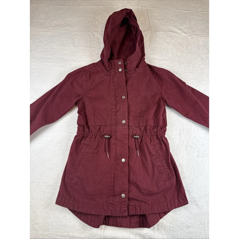 Old‎ Navy Hooded Scout Jacket Full Zip Snap Buttons Pockets Maroon Girls M (8)